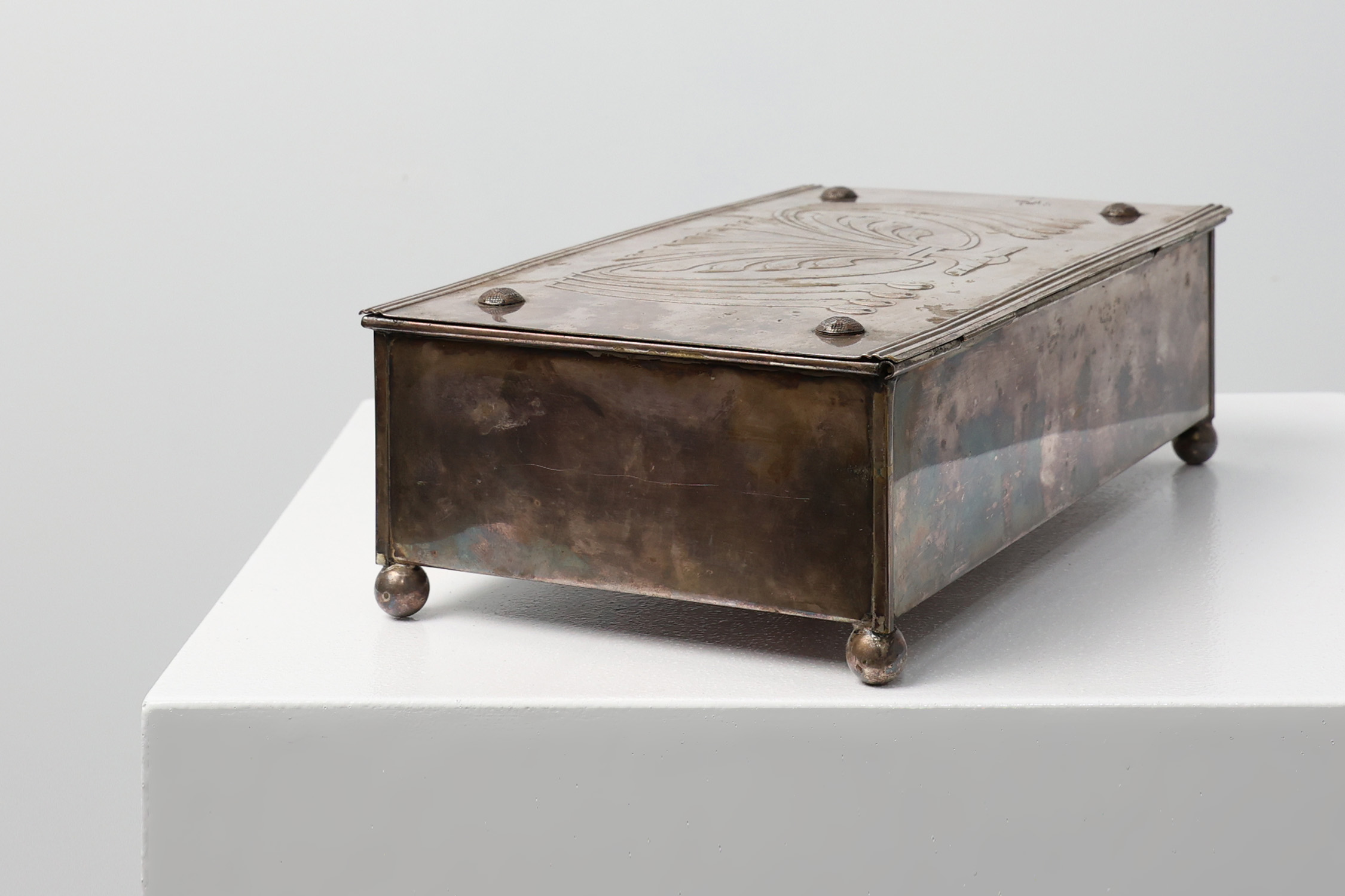 Jugendstil Silver-Plated Box with Engraved Lid by Carl Deffner, Germany, circa 1910thumbnail